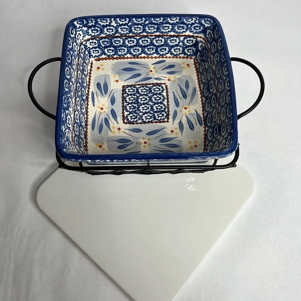 Temptations by Tara Old World Blue‎ Casserole Dish Cooling Rack Trivet Lid 1.5Qt